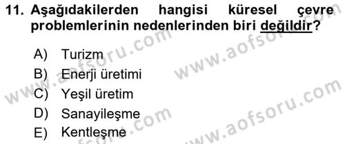 Ekoloji ve Çevre Bilgisi Dersi 2018 - 2019 Yılı (Final) Dönem Sonu Sınav Soruları 11. Soru