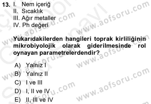 Ekoloji ve Çevre Bilgisi Dersi 2018 - 2019 Yılı (Final) Dönem Sonu Sınav Soruları 13. Soru