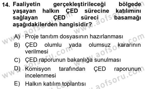 Ekoloji ve Çevre Bilgisi Dersi 2018 - 2019 Yılı (Final) Dönem Sonu Sınav Soruları 14. Soru