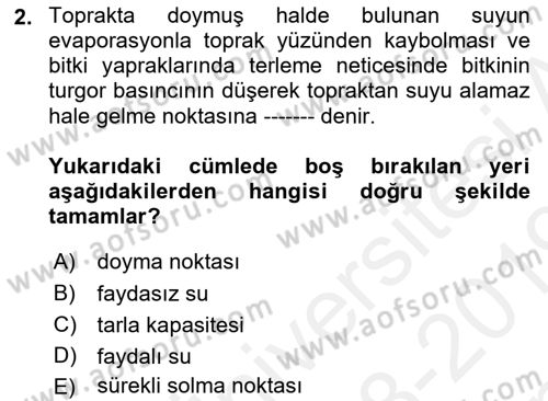 Ekoloji ve Çevre Bilgisi Dersi 2018 - 2019 Yılı (Final) Dönem Sonu Sınav Soruları 2. Soru