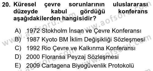 Ekoloji ve Çevre Bilgisi Dersi 2018 - 2019 Yılı (Final) Dönem Sonu Sınav Soruları 20. Soru