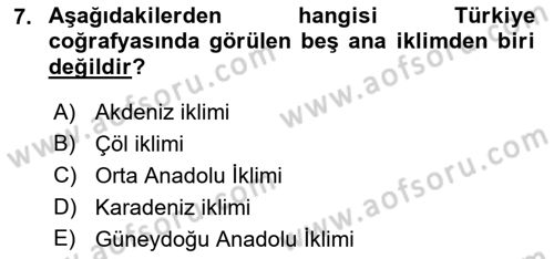 Ekoloji ve Çevre Bilgisi Dersi 2018 - 2019 Yılı (Final) Dönem Sonu Sınav Soruları 7. Soru