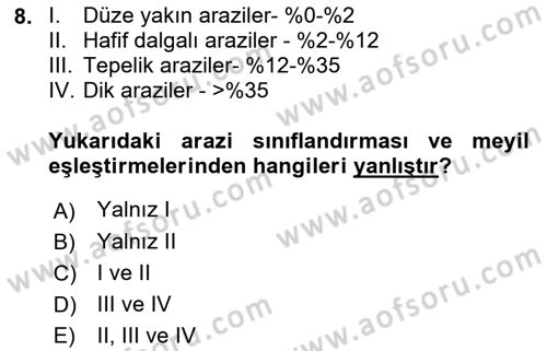 Ekoloji ve Çevre Bilgisi Dersi 2018 - 2019 Yılı (Final) Dönem Sonu Sınav Soruları 8. Soru