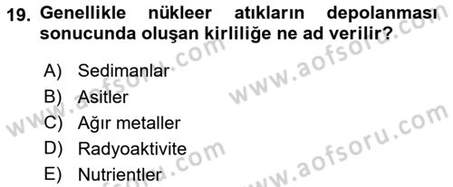 Ekoloji ve Çevre Bilgisi Dersi 2018 - 2019 Yılı Yaz Okulu Sınav Soruları 19. Soru