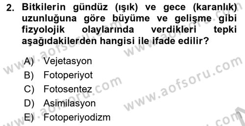 Ekoloji ve Çevre Bilgisi Dersi 2018 - 2019 Yılı Yaz Okulu Sınav Soruları 2. Soru