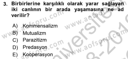 Ekoloji ve Çevre Bilgisi Dersi 2018 - 2019 Yılı Yaz Okulu Sınav Soruları 3. Soru