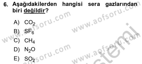 Ekoloji ve Çevre Bilgisi Dersi 2018 - 2019 Yılı Yaz Okulu Sınav Soruları 6. Soru