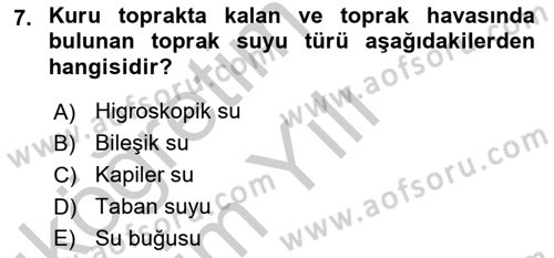 Ekoloji ve Çevre Bilgisi Dersi 2018 - 2019 Yılı Yaz Okulu Sınav Soruları 7. Soru