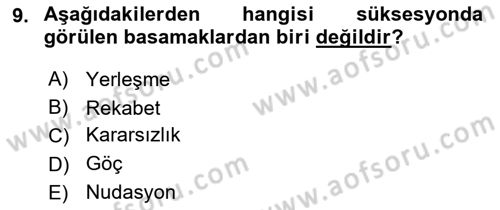 Ekoloji ve Çevre Bilgisi Dersi 2018 - 2019 Yılı Yaz Okulu Sınav Soruları 9. Soru