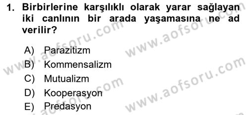 Ekoloji ve Çevre Bilgisi Dersi 2019 - 2020 Yılı (Vize) Ara Sınav Soruları 1. Soru