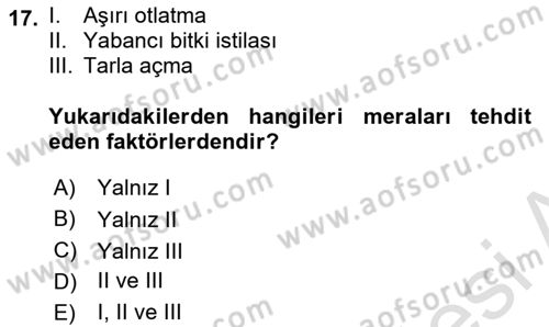 Ekoloji ve Çevre Bilgisi Dersi 2019 - 2020 Yılı (Vize) Ara Sınav Soruları 17. Soru