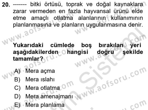Ekoloji ve Çevre Bilgisi Dersi 2019 - 2020 Yılı (Vize) Ara Sınav Soruları 20. Soru