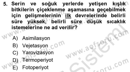 Ekoloji ve Çevre Bilgisi Dersi Ara Sınavı Deneme Sınav Soruları 5. Soru