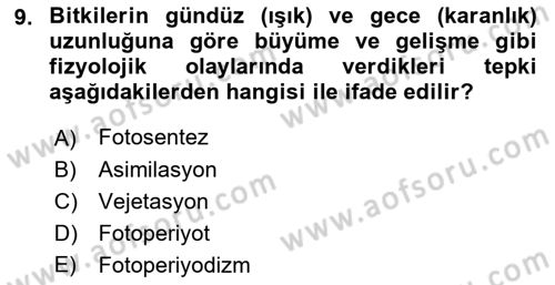 Ekoloji ve Çevre Bilgisi Dersi Ara Sınavı Deneme Sınav Soruları 9. Soru