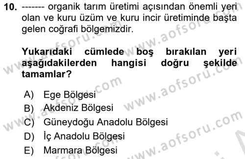 Ekoloji ve Çevre Bilgisi Dersi 2019 - 2020 Yılı (Final) Dönem Sonu Sınav Soruları 10. Soru