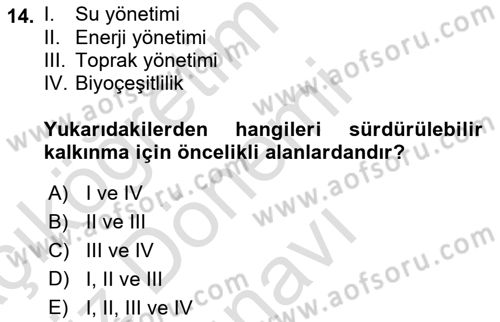 Ekoloji ve Çevre Bilgisi Dersi 2019 - 2020 Yılı (Final) Dönem Sonu Sınav Soruları 14. Soru