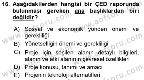 Ekoloji ve Çevre Bilgisi Dersi 2019 - 2020 Yılı (Final) Dönem Sonu Sınav Soruları 16. Soru