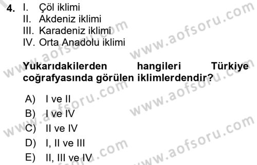 Ekoloji ve Çevre Bilgisi Dersi 2019 - 2020 Yılı (Final) Dönem Sonu Sınav Soruları 4. Soru