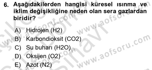Ekoloji ve Çevre Bilgisi Dersi 2019 - 2020 Yılı (Final) Dönem Sonu Sınav Soruları 6. Soru