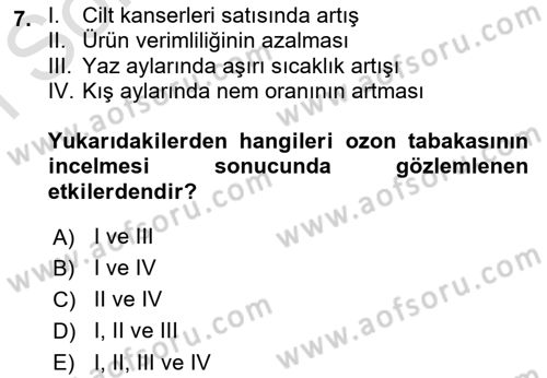 Ekoloji ve Çevre Bilgisi Dersi 2019 - 2020 Yılı (Final) Dönem Sonu Sınav Soruları 7. Soru