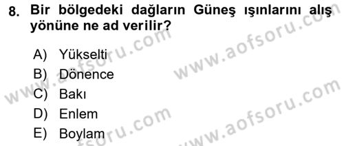 Ekoloji ve Çevre Bilgisi Dersi 2019 - 2020 Yılı (Final) Dönem Sonu Sınav Soruları 8. Soru