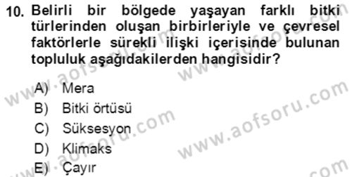 Ekoloji ve Çevre Bilgisi Dersi 2020 - 2021 Yılı Yaz Okulu Sınav Soruları 10. Soru