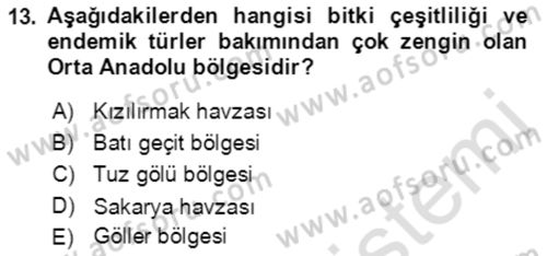 Ekoloji ve Çevre Bilgisi Dersi 2020 - 2021 Yılı Yaz Okulu Sınav Soruları 13. Soru