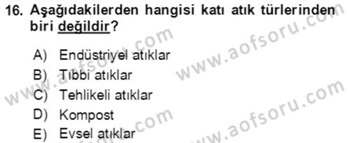 Ekoloji ve Çevre Bilgisi Dersi 2020 - 2021 Yılı Yaz Okulu Sınav Soruları 16. Soru