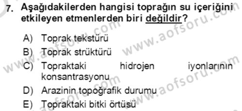 Ekoloji ve Çevre Bilgisi Dersi 2020 - 2021 Yılı Yaz Okulu Sınav Soruları 7. Soru