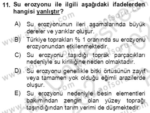 Ekoloji ve Çevre Bilgisi Dersi 2021 - 2022 Yılı (Vize) Ara Sınav Soruları 11. Soru