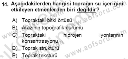 Ekoloji ve Çevre Bilgisi Dersi 2021 - 2022 Yılı (Vize) Ara Sınav Soruları 14. Soru
