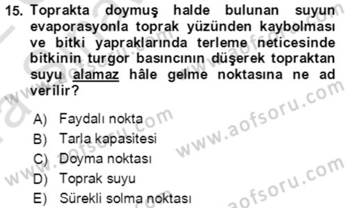 Ekoloji ve Çevre Bilgisi Dersi 2021 - 2022 Yılı (Vize) Ara Sınav Soruları 15. Soru