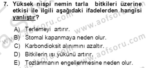 Ekoloji ve Çevre Bilgisi Dersi 2021 - 2022 Yılı (Vize) Ara Sınav Soruları 7. Soru