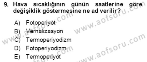 Ekoloji ve Çevre Bilgisi Dersi 2021 - 2022 Yılı (Vize) Ara Sınav Soruları 9. Soru