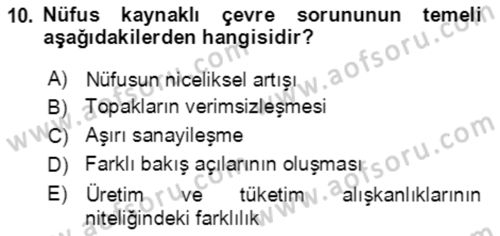 Ekoloji ve Çevre Bilgisi Dersi 2021 - 2022 Yılı (Final) Dönem Sonu Sınav Soruları 10. Soru