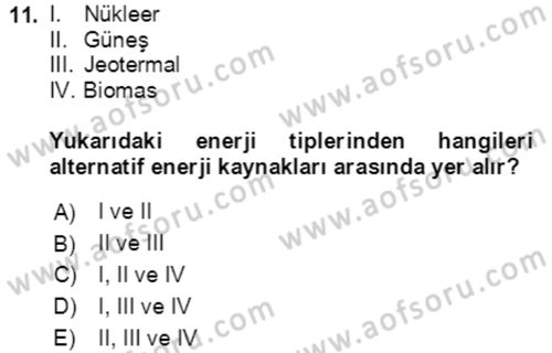 Ekoloji ve Çevre Bilgisi Dersi 2021 - 2022 Yılı (Final) Dönem Sonu Sınav Soruları 11. Soru