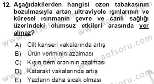 Ekoloji ve Çevre Bilgisi Dersi 2021 - 2022 Yılı (Final) Dönem Sonu Sınav Soruları 12. Soru