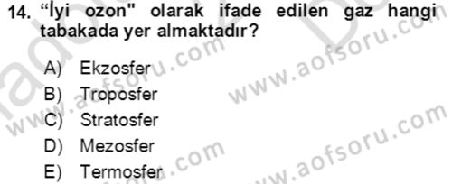 Ekoloji ve Çevre Bilgisi Dersi 2021 - 2022 Yılı (Final) Dönem Sonu Sınav Soruları 14. Soru