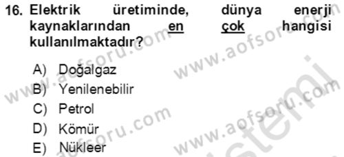 Ekoloji ve Çevre Bilgisi Dersi 2021 - 2022 Yılı (Final) Dönem Sonu Sınav Soruları 16. Soru
