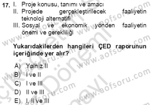 Ekoloji ve Çevre Bilgisi Dersi 2021 - 2022 Yılı (Final) Dönem Sonu Sınav Soruları 17. Soru