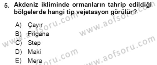 Ekoloji ve Çevre Bilgisi Dersi 2021 - 2022 Yılı (Final) Dönem Sonu Sınav Soruları 5. Soru