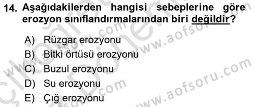 Ekoloji ve Çevre Bilgisi Dersi 2022 - 2023 Yılı (Vize) Ara Sınav Soruları 14. Soru