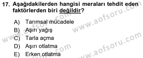 Ekoloji ve Çevre Bilgisi Dersi 2022 - 2023 Yılı (Vize) Ara Sınav Soruları 17. Soru