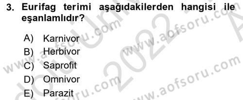 Ekoloji ve Çevre Bilgisi Dersi 2022 - 2023 Yılı (Vize) Ara Sınav Soruları 3. Soru