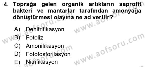 Ekoloji ve Çevre Bilgisi Dersi 2022 - 2023 Yılı (Vize) Ara Sınav Soruları 4. Soru