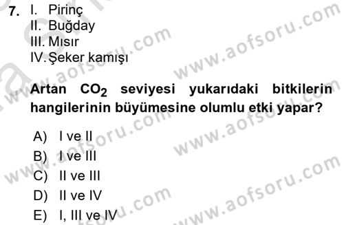 Ekoloji ve Çevre Bilgisi Dersi 2022 - 2023 Yılı (Vize) Ara Sınav Soruları 7. Soru