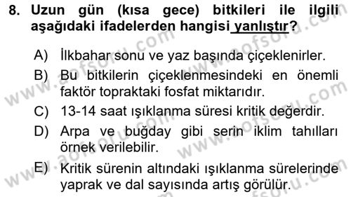 Ekoloji ve Çevre Bilgisi Dersi 2022 - 2023 Yılı (Vize) Ara Sınav Soruları 8. Soru