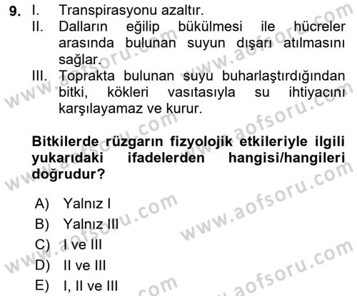 Ekoloji ve Çevre Bilgisi Dersi 2022 - 2023 Yılı (Vize) Ara Sınav Soruları 9. Soru