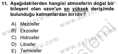 Ekoloji ve Çevre Bilgisi Dersi 2022 - 2023 Yılı (Final) Dönem Sonu Sınav Soruları 11. Soru