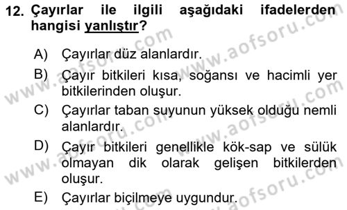 Ekoloji ve Çevre Bilgisi Dersi 2022 - 2023 Yılı Yaz Okulu Sınav Soruları 12. Soru